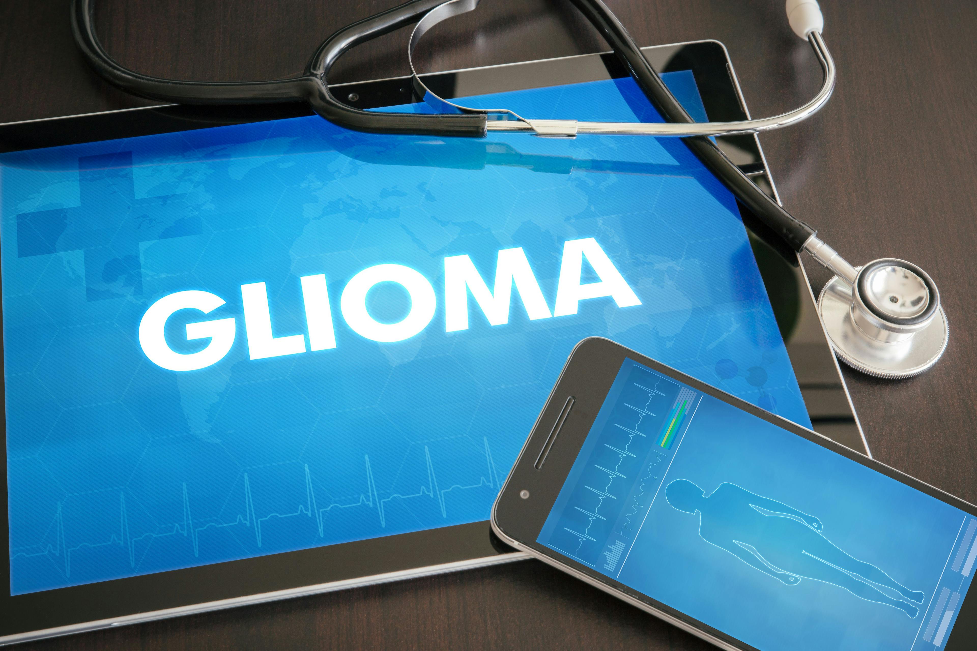 Glioma (cancer type) diagnosis medical concept on tablet screen with stethoscope