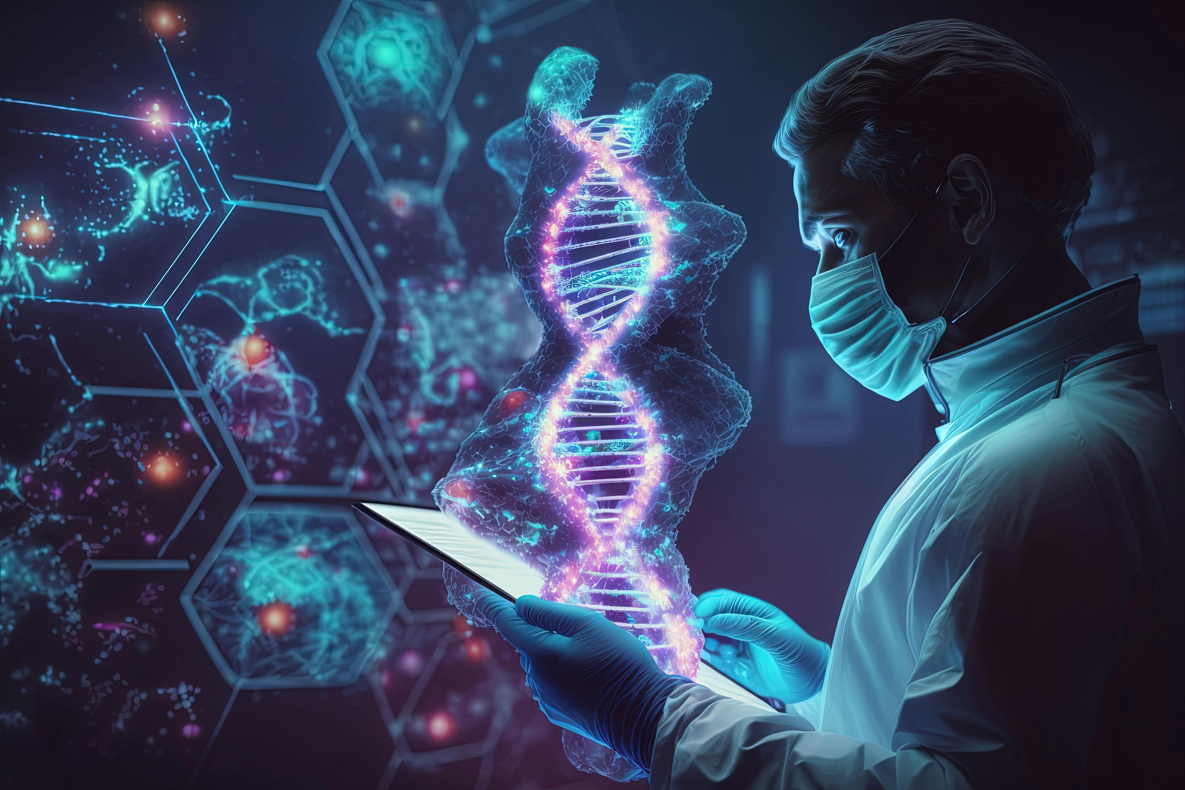 Doctor using tablet and check with analysis chromosome DNA genetic of human on virtual interface.Generative ai | Image Credit: Fabrizio - stock.adobe.com