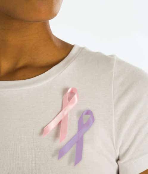 Woman with cancer ribbons