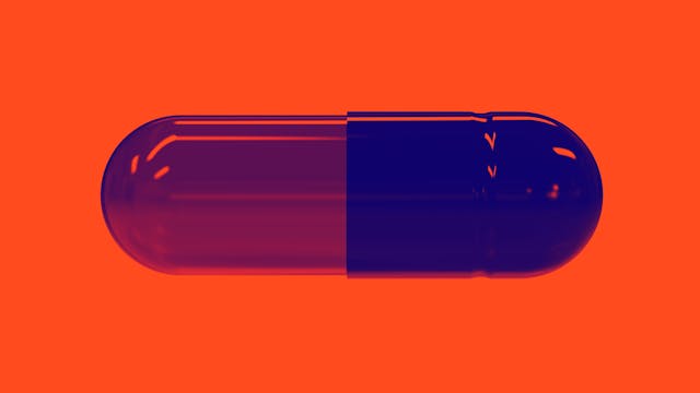 Blue and Orange Duotone Illustration of Medicine Capsule Pill | Image Credit: Виктор Рак - stock.adobe.com