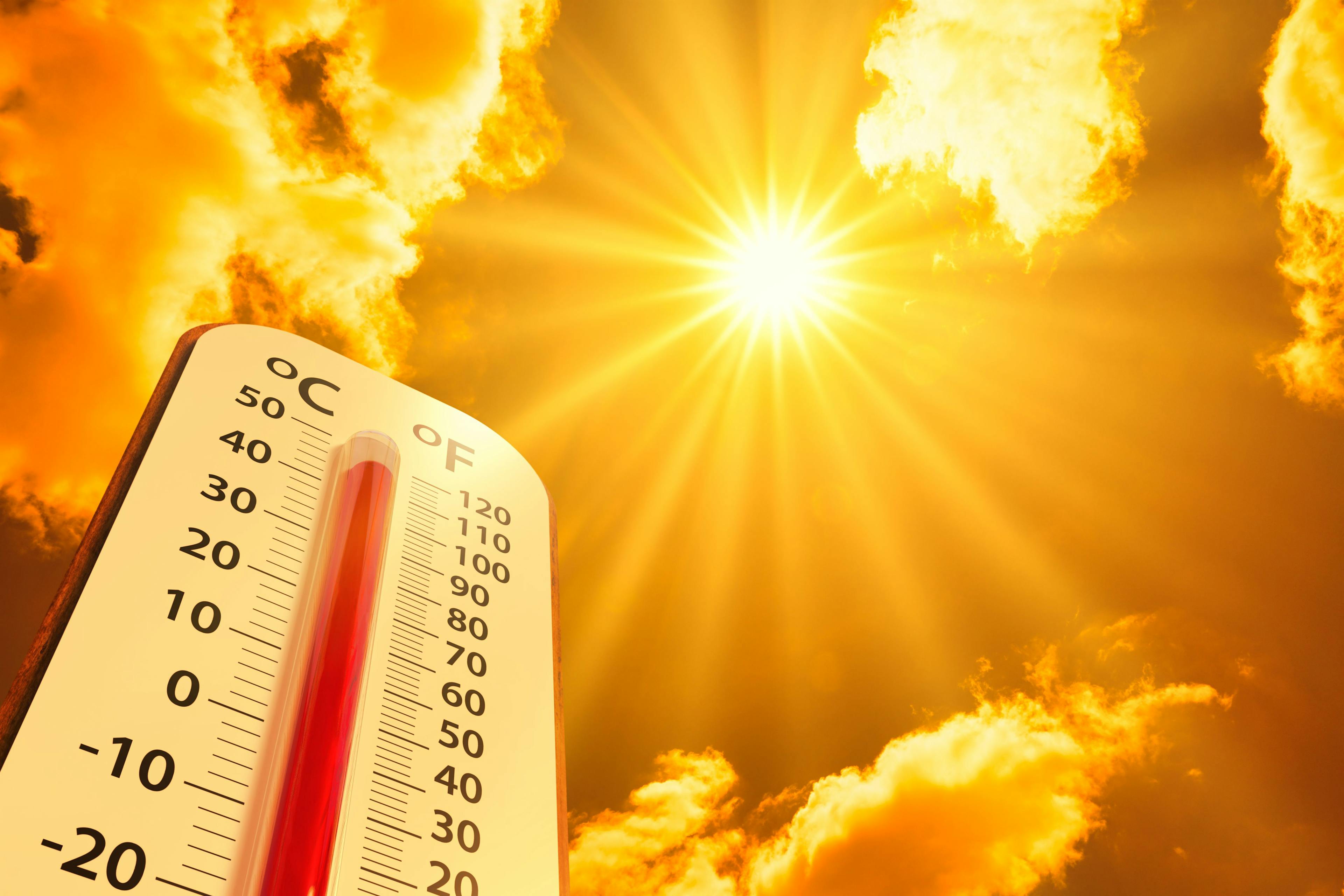 hot temperature,Thermometer on yellow sky with sun shining in summer show higher Weather, concept global warming | Image Credit: lamyai - stock.adobe.com