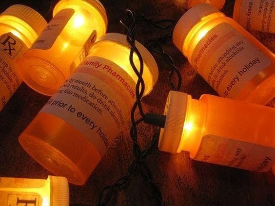 How funny are these?? LOL  Prescription bottle party lights perfect for dysfuntional family holidays by LunchLadyVintage, $32.00: 