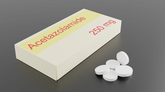 Credit: MakZin - stock.adobe.com. Acetazolamide tablets. Medication used to treat glaucoma, epilepsy, altitude sickness, periodic paralysis, idiopathic intracranial hypertension, urine alkalinization, heart failure. 