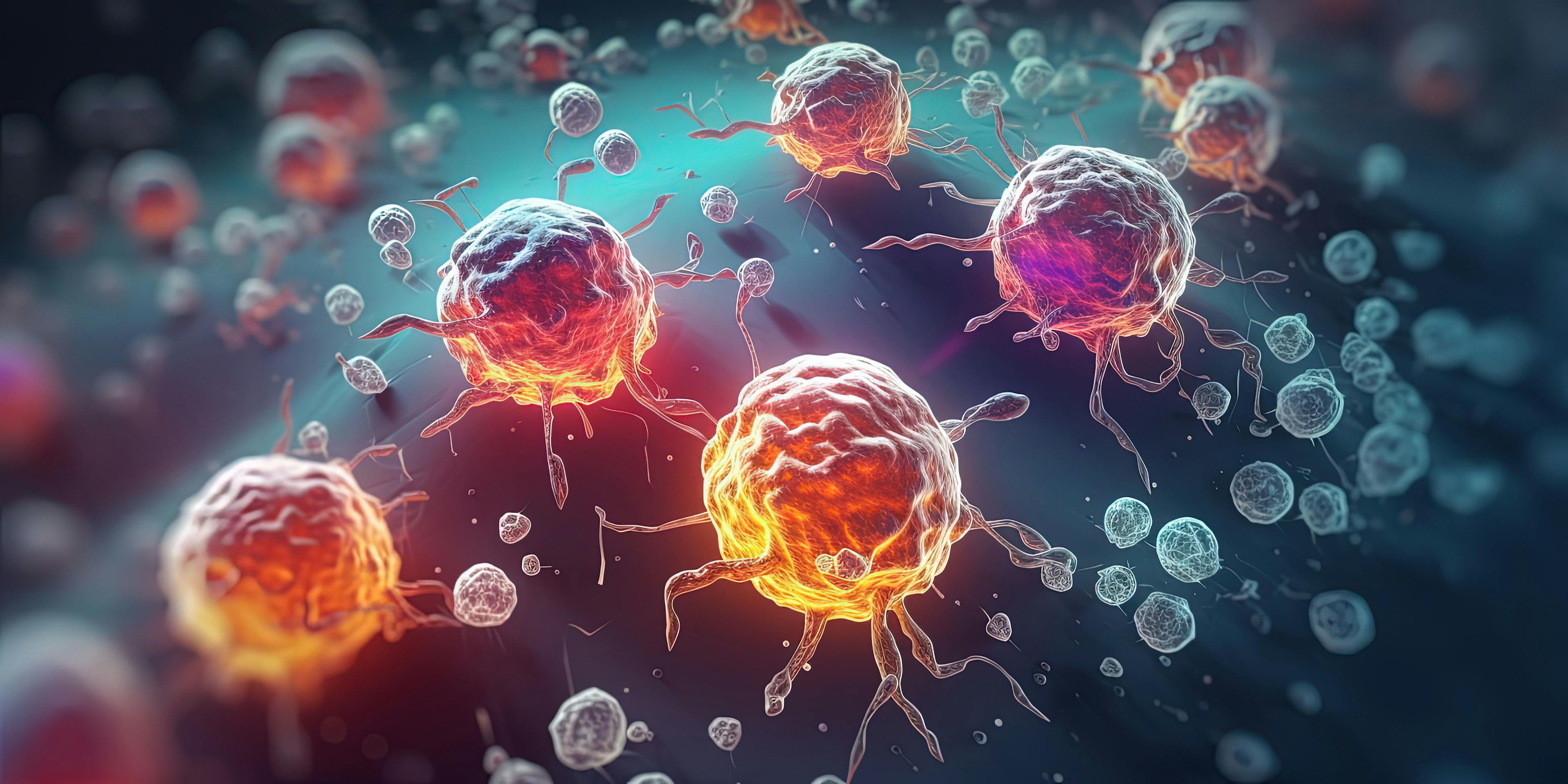 3d illustration of cancer cells. Cancer disease concept. Many cancer tumors. Generative AI