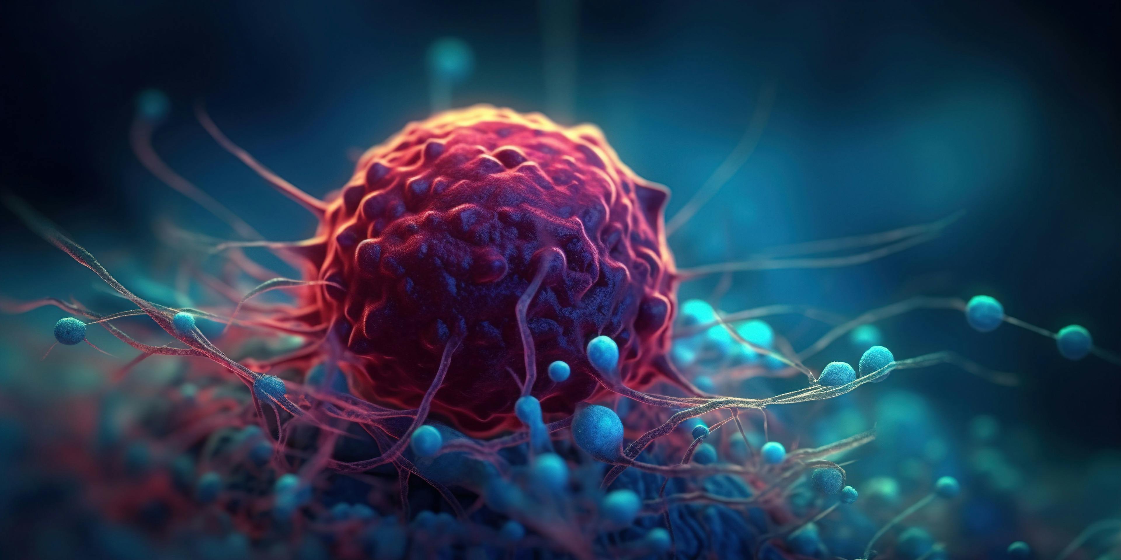 A cancer cell with a yellow glow, Concept of cancer cell attacking body cell. Generative AI. | Image Credit: Svfotoroom - stock.adobe.com