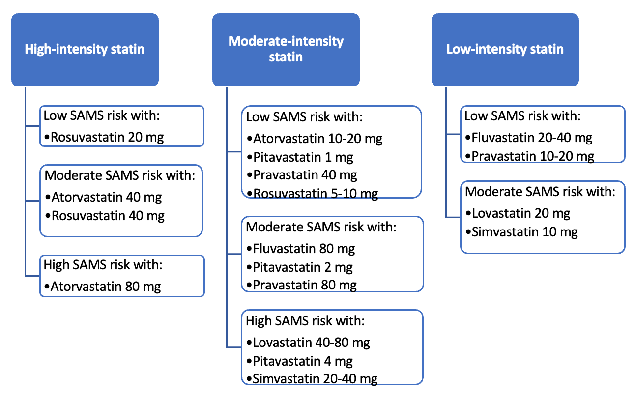 Figure 1:4 SAMS risk across statin intensity groups according to statin and dose in SLCO1B1 decreased function