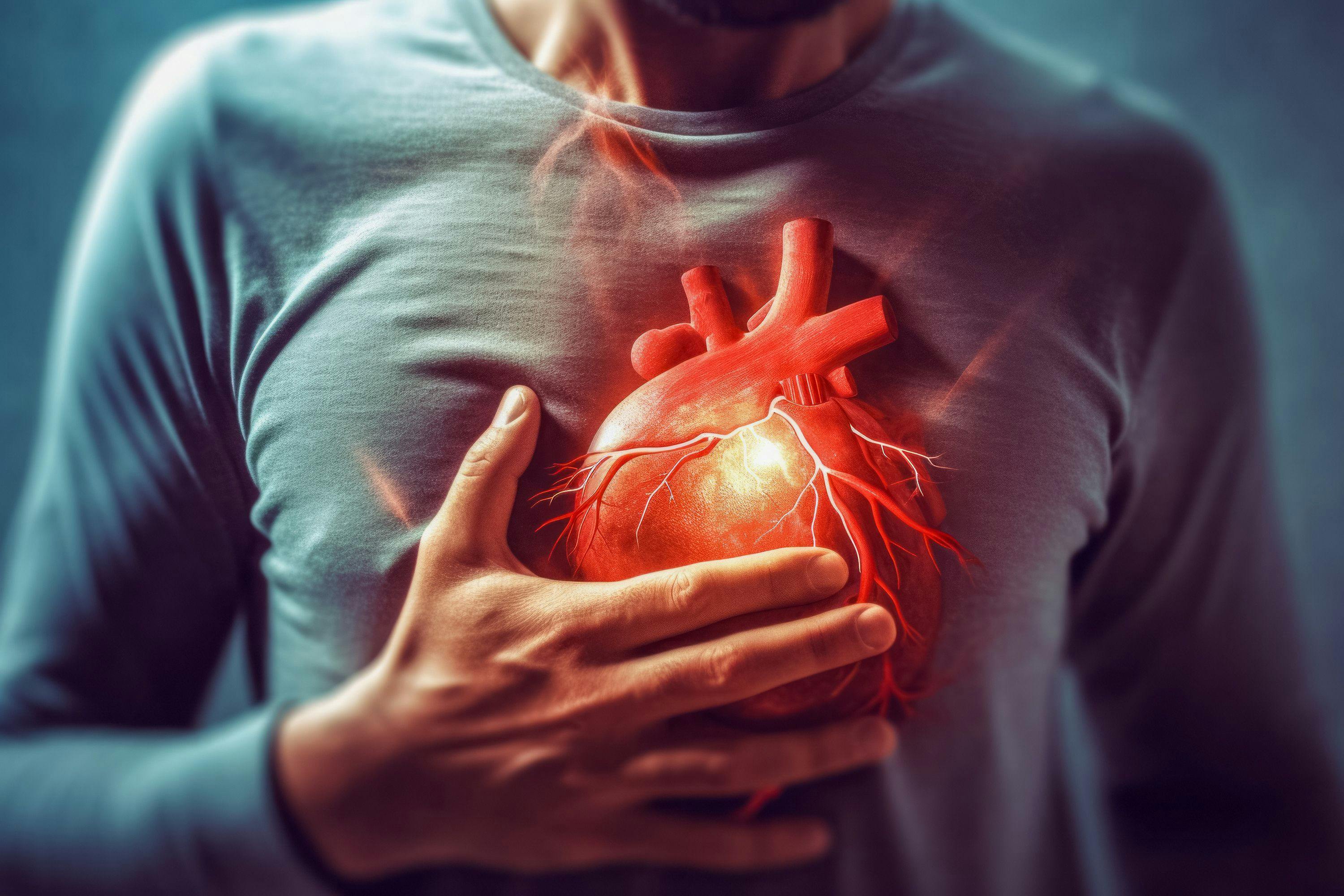 Abstract image of a man with chest pain. Background with selective focus and copy space. | Image Credit: top images - stock.adobe.com