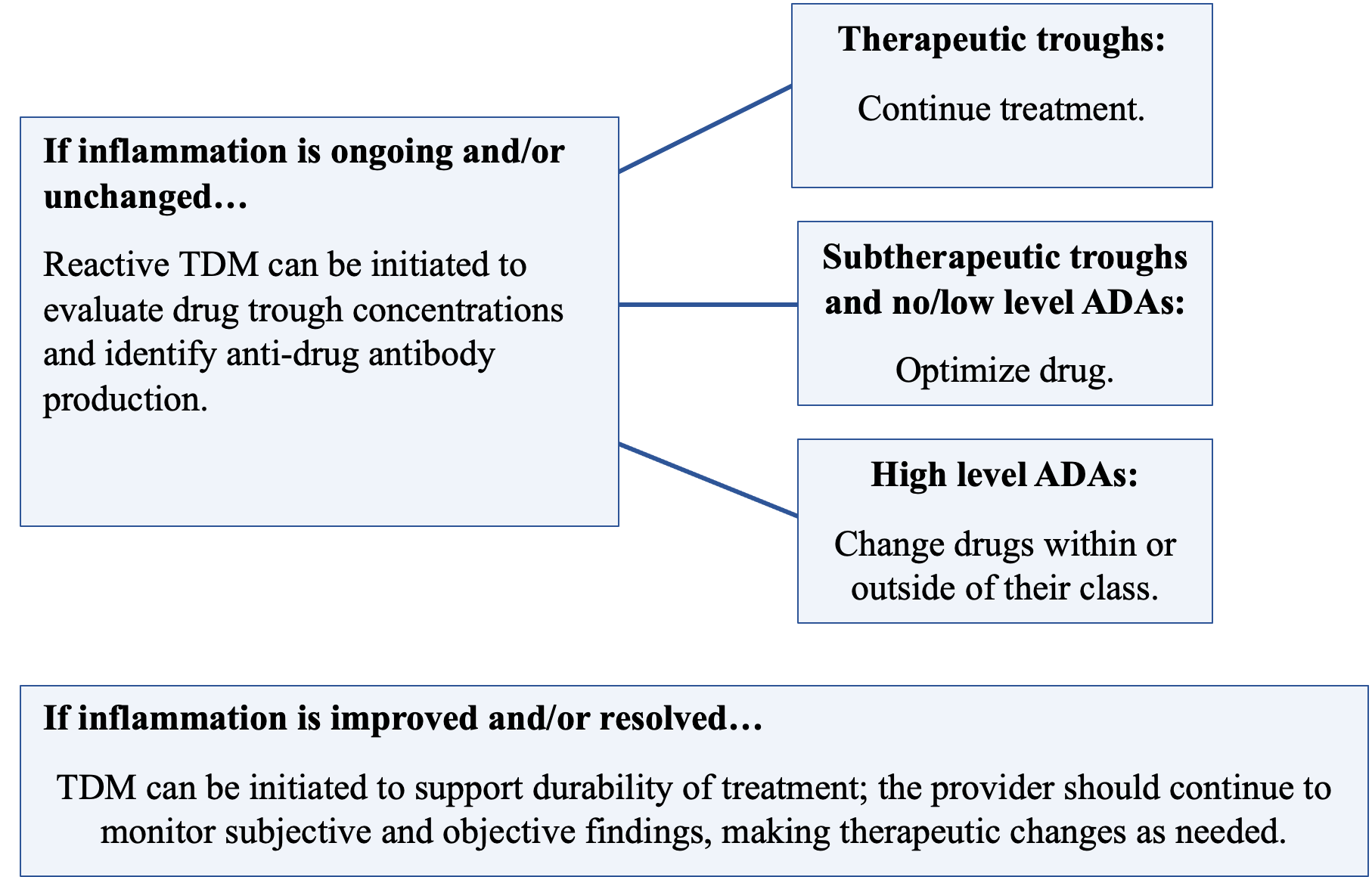 Figure 2. Considerations for TDM utilization after treatment has been initiated.