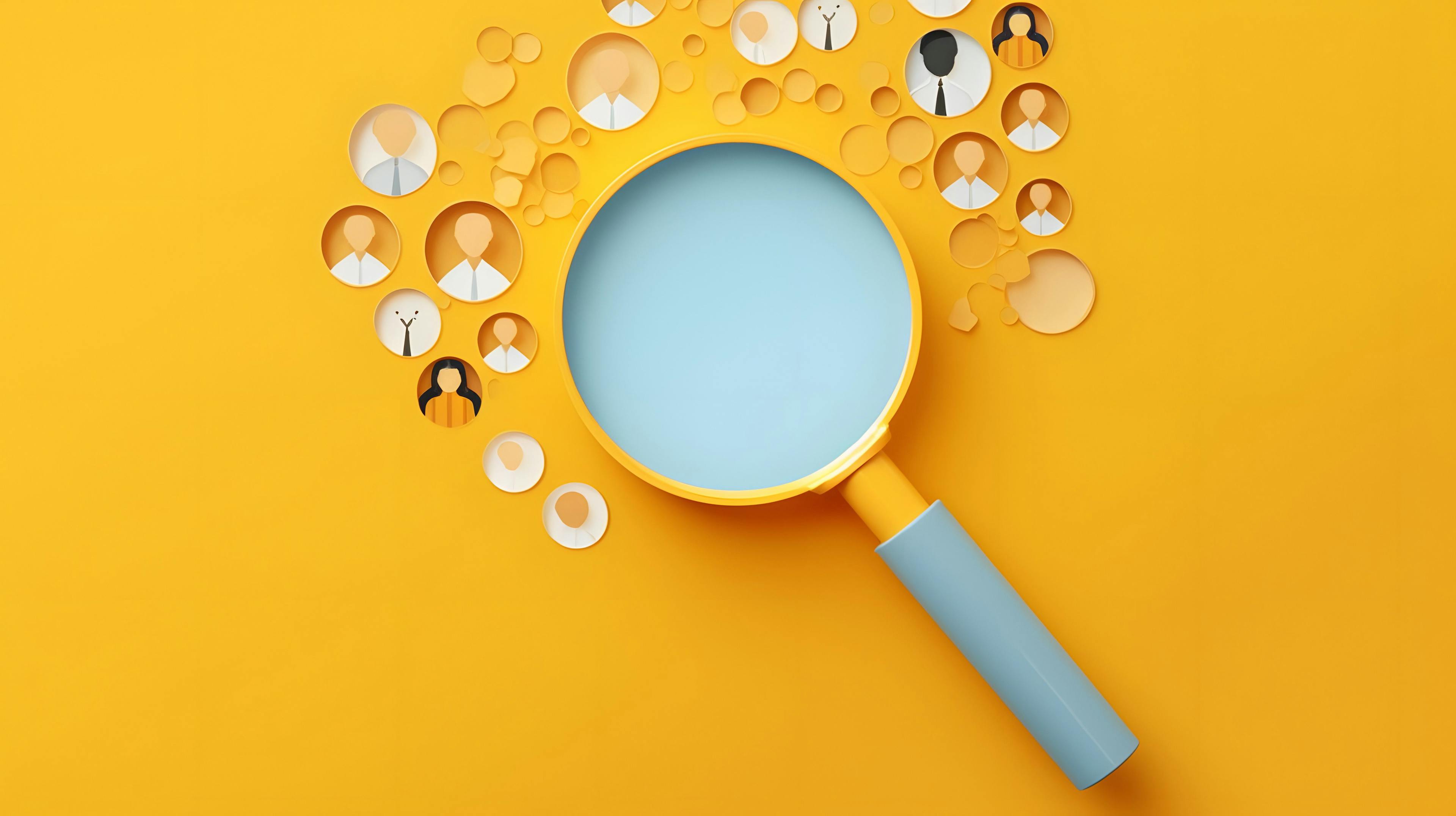 Yellow human icon inside of magnifier glass among white icons for customer focus and customer relation management or CRM concept | Image credit: Prasanth - stock.adobe.com