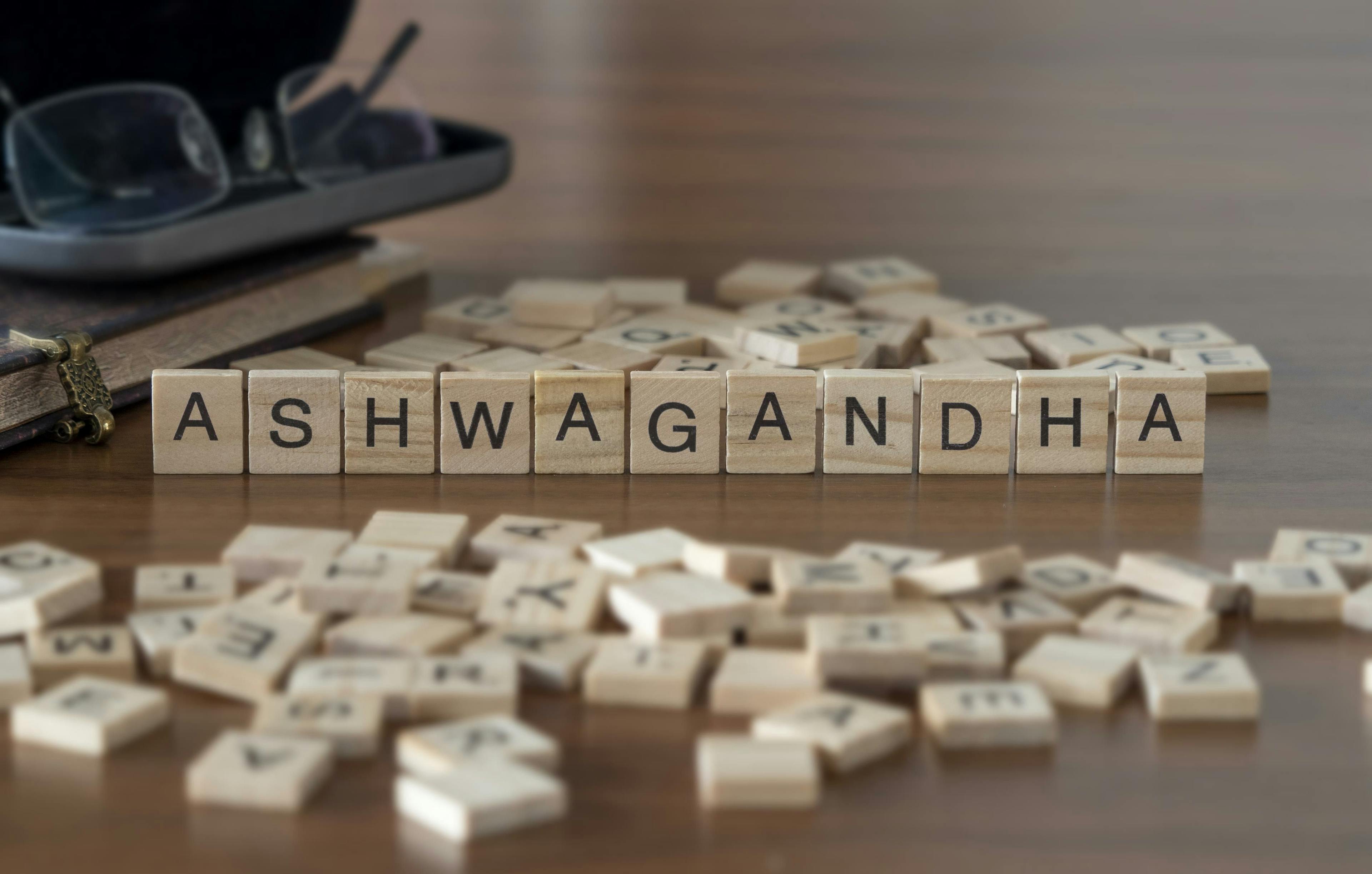 ashwagandha the word or concept represented by wooden letter tiles