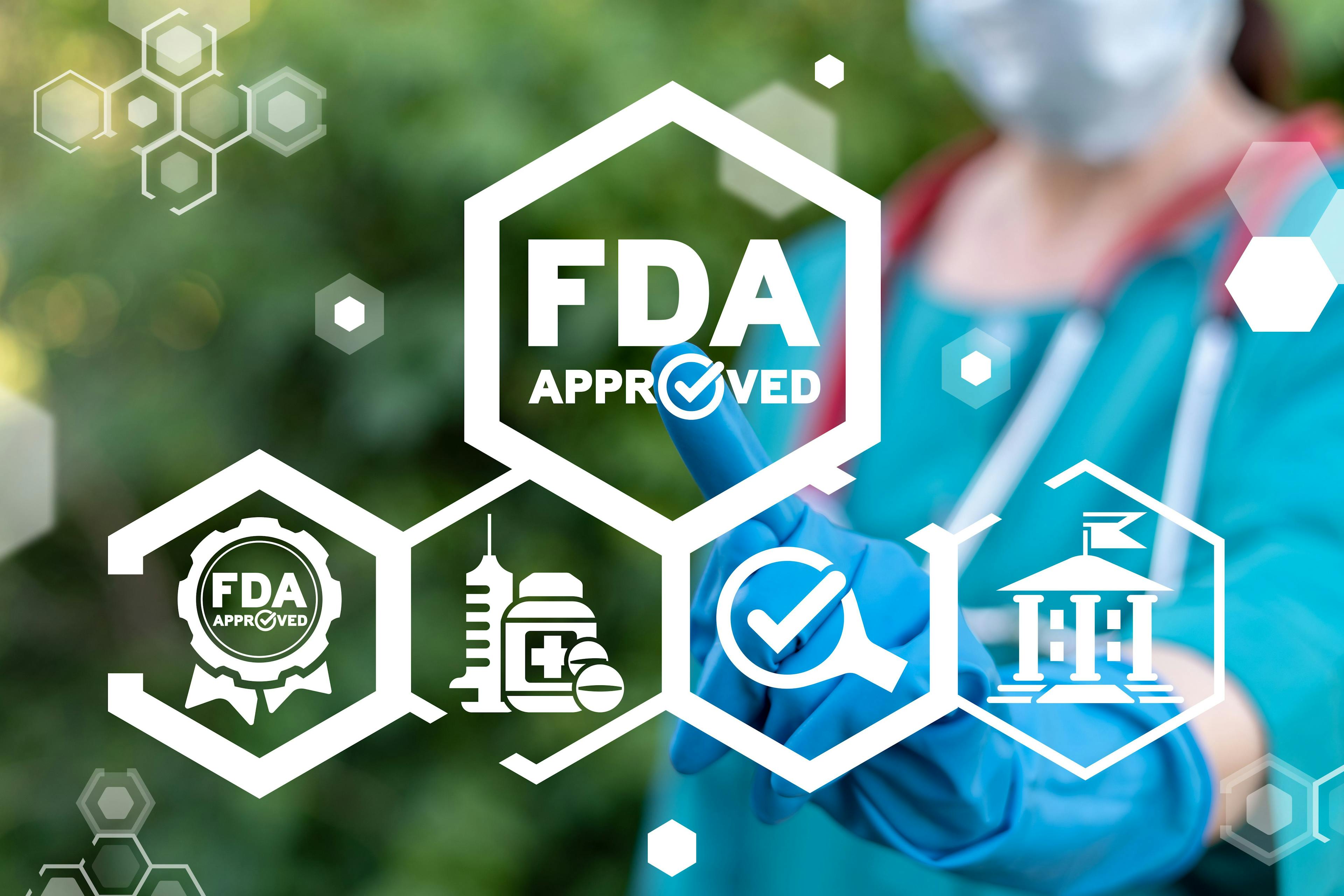 Medical concept of FDA approved. Food and drugs administration quality control.